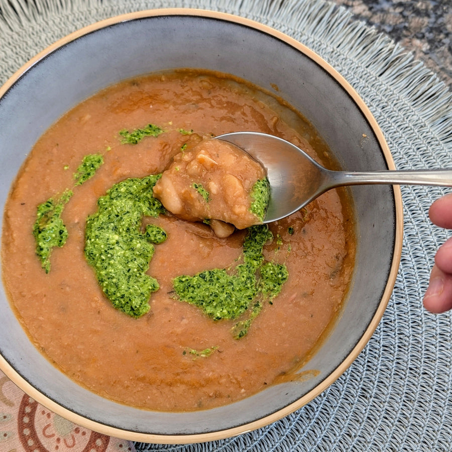 Creamy (without cream) White Bean Soup with Parsley Pesto